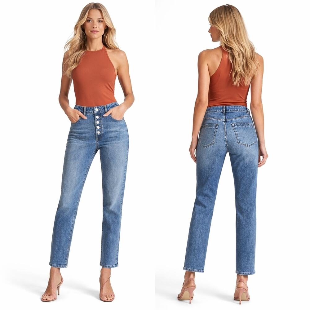 Reiss Bailey Button Fly Straight Leg Jeans Medium Wash Denim Size 28   J1786